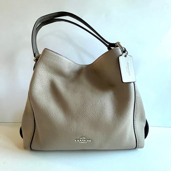 COACH  Edie Shoulder Bag with Exotic Trim, Taupe, RARE & UNIQUE - Picture 1 of 14